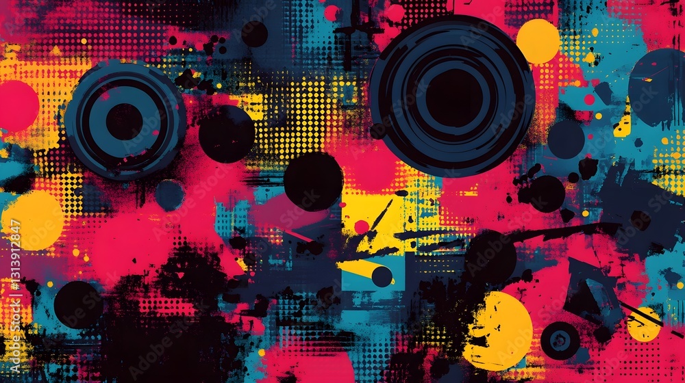 Poster vibrant chaos:a kaleidoscopic digital explosion of abstract color and motion