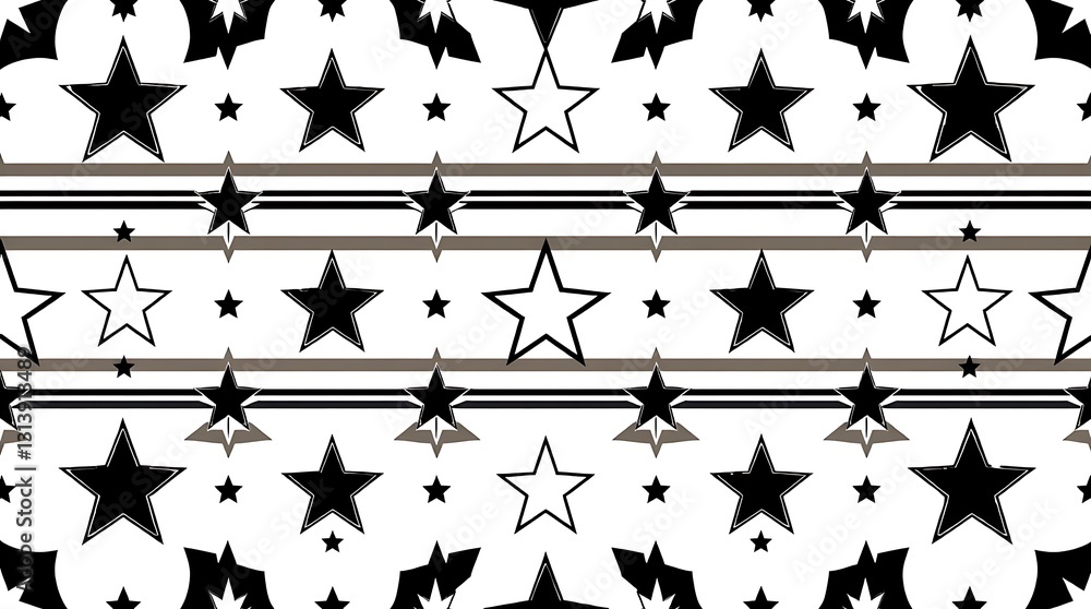 Poster starry pattern: a symmetrical pattern of stars in varying sizes and designs against a monochromatic 