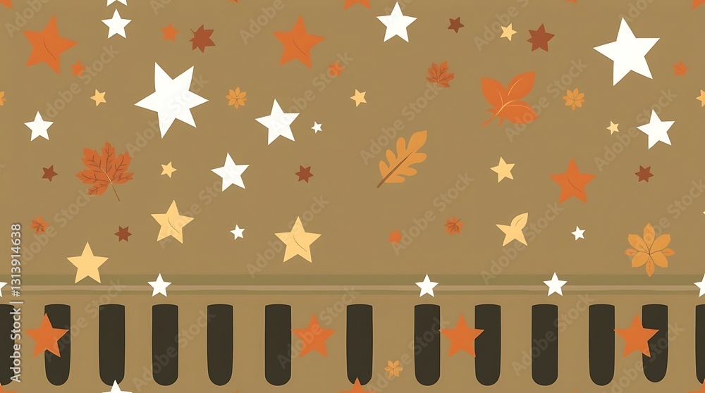 Aufkleber autumn stars and leaves background: a seamless background pattern adorned with a collection of stars
