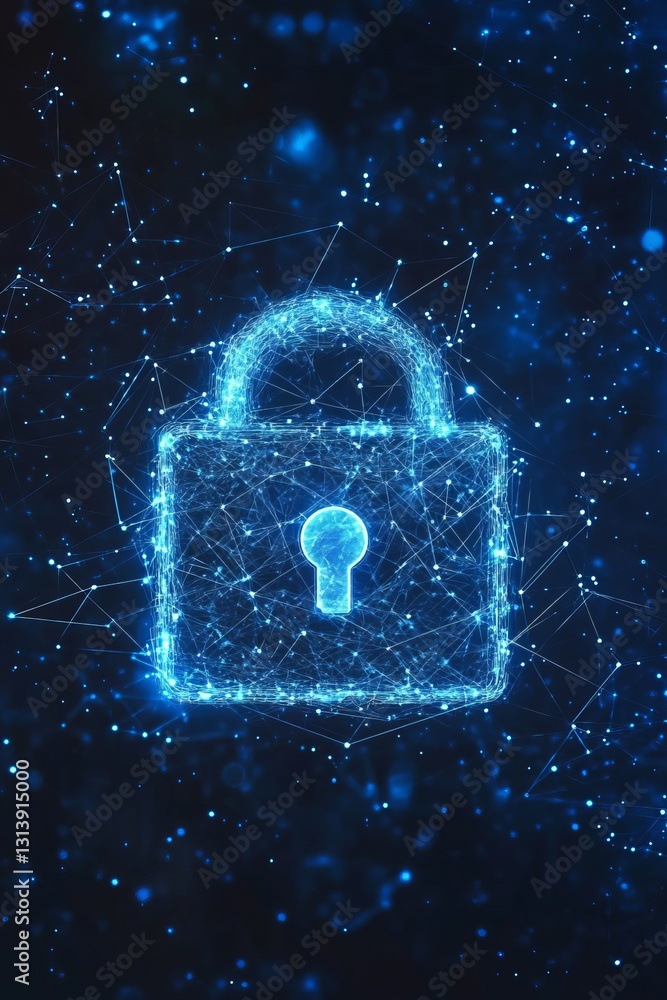 Poster explore a digital lock symbol representing cybersecurity in iot landscapes. this design captures the
