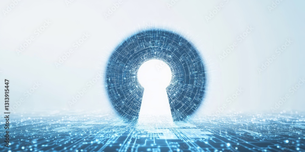 Aufkleber abstract digital representation of a keyhole with glowing technology elements. symbolizes security, 