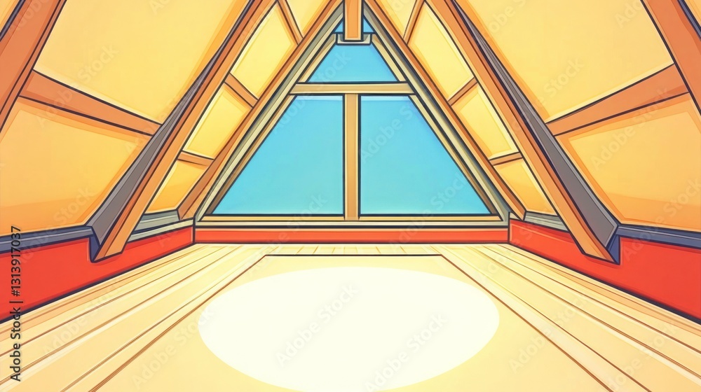 Poster empty attic room with large window