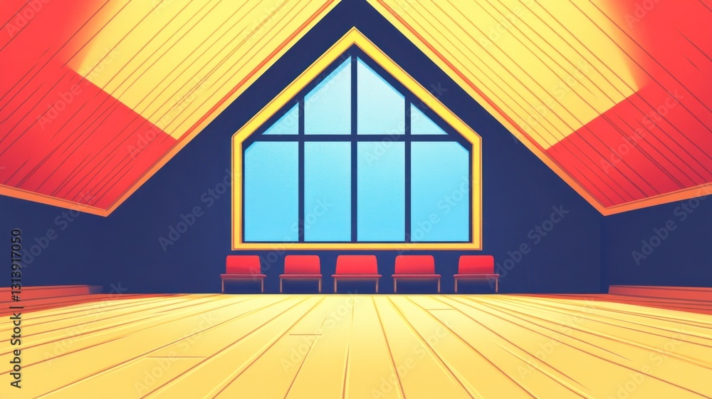 Poster empty attic room with large window