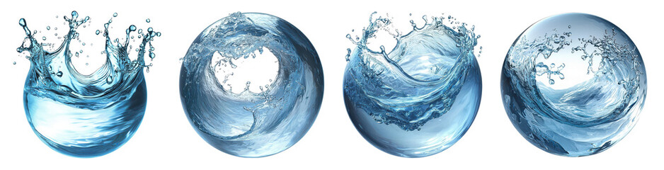 water splash in sphere on transparent background