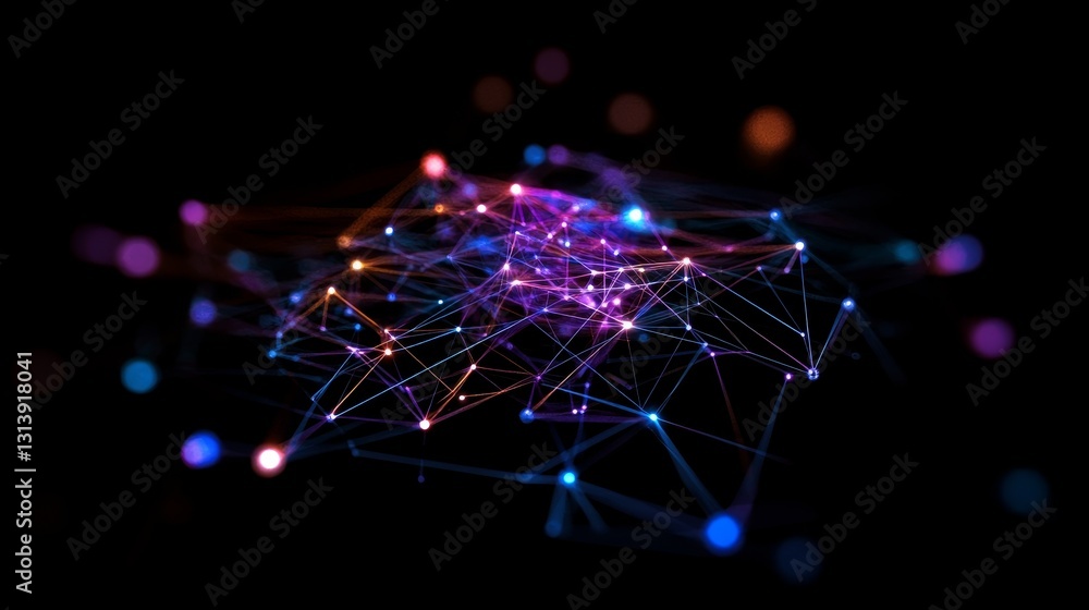 Poster this vibrant abstract image showcases a digital network with colorful connections and glowing nodes,