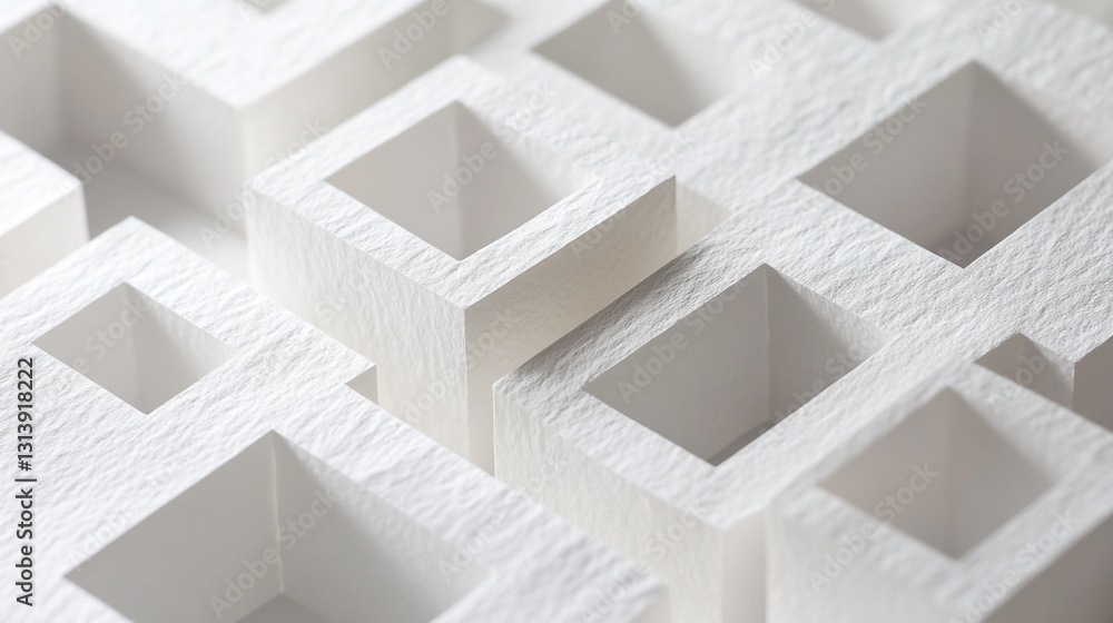 Poster abstract white paper cubes geometric pattern background texture 3d art lines space light clean desig