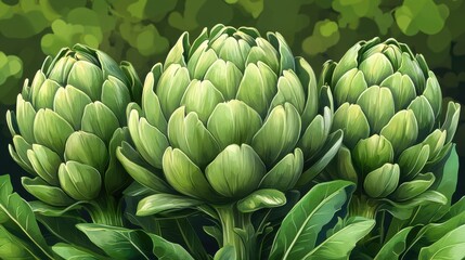 Obraz premium fresh green artichoke isolated,cartoon illustration style