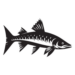 Venomous Pike silhouette, though fangless, still a ruthless killer - Pike illustration - Minimalist Pike vector - Fish silhouette

