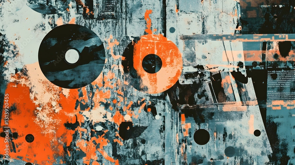Aufkleber Vibrant Grunge Textured Abstract Backdrop with Overlapping Circles and Splashes of Color