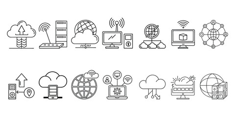 Cloud computing line icons big set. Cloud, computer, internet, network, web etc. Editable stroke