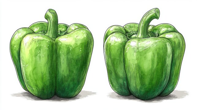 fresh green bell pepper isolated,cartoon illustration style