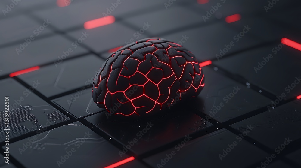 Poster abstract representation of ai algorithms with red neon light effects