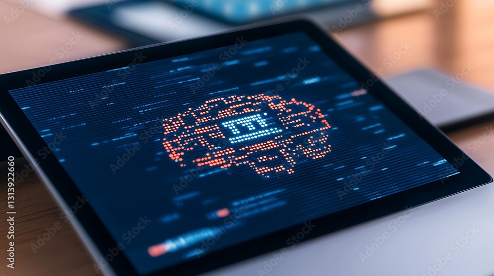 Poster abstract representation of ai algorithms on digital device screen