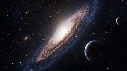 Obraz premium Spiral galaxy with planets and stars in space.