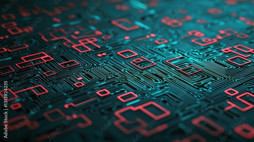 Poster abstract circuit board design with colorful lines and shapes