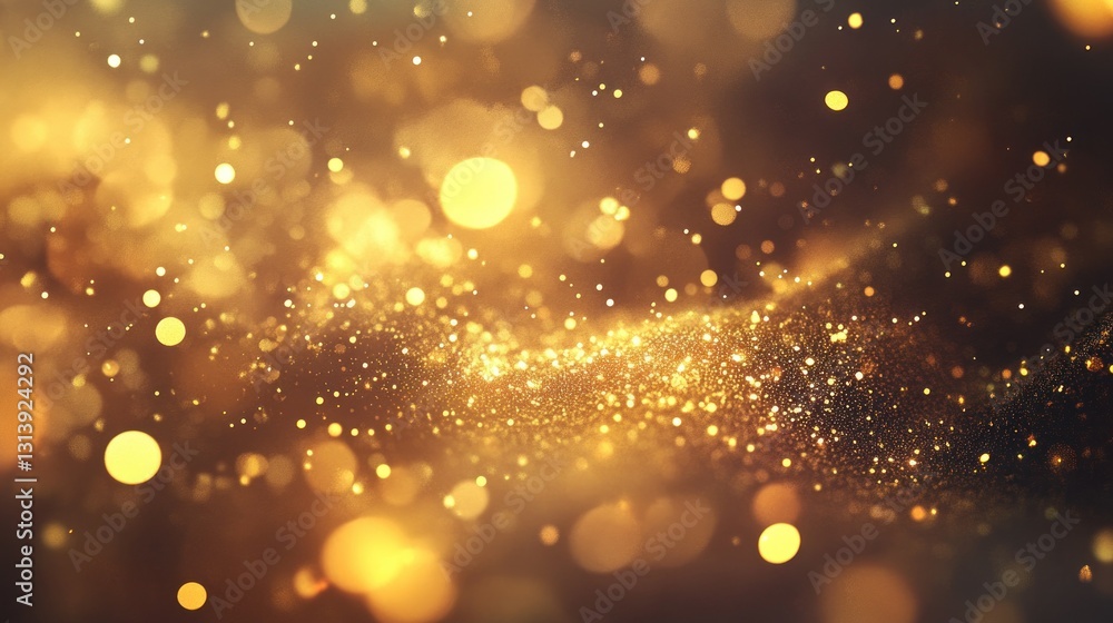 Poster golden bokeh lights float elegantly in the dark background