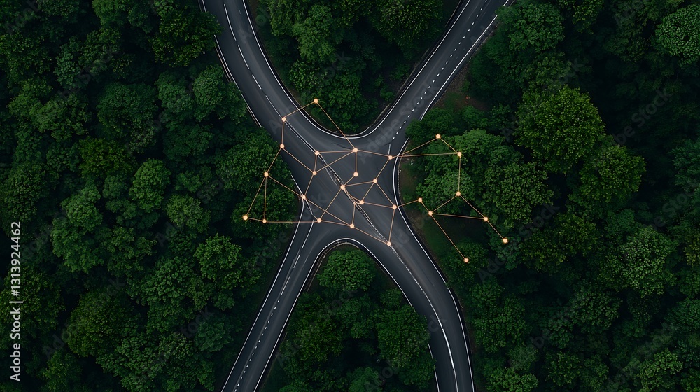 Aufkleber aerial view of smart city intersection with interconnected nodes