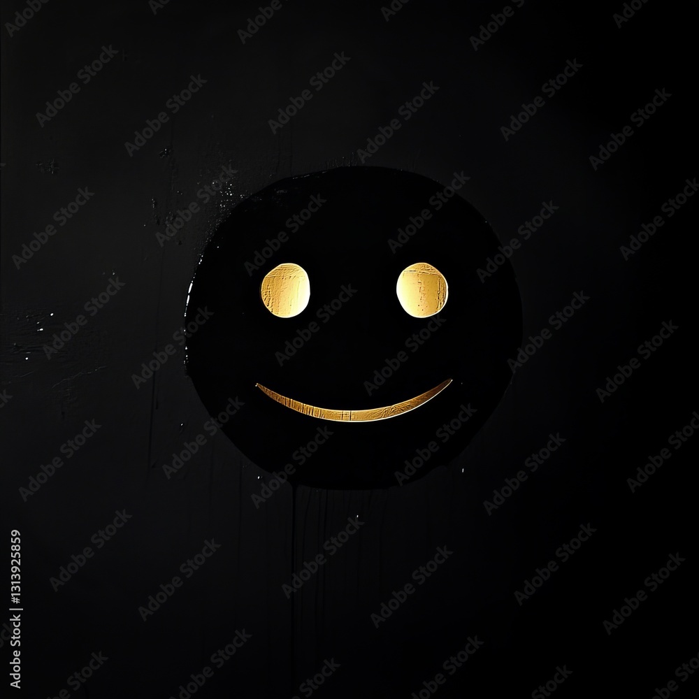 Poster illuminated smile in the dark: a symbol of mysterious joy and expression