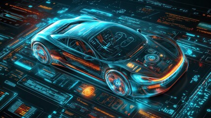 Futuristic Concept Car Depicted in Glowing Digital Visualization