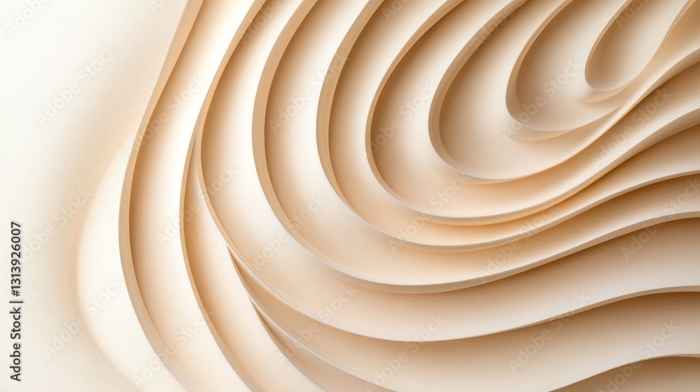 Poster beige layered curves create a smooth, flowing abstract pattern with a sense of depth and elegance.