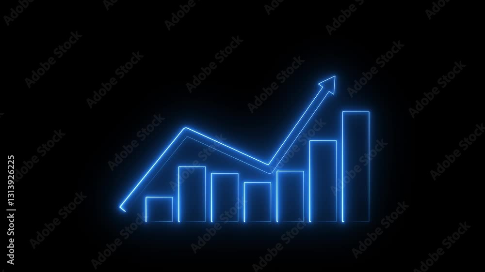 Poster neon line business graph icon animation neon business graph chart icon animation on isolated black b