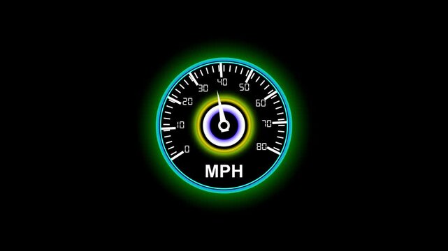 Speedometer display mph Speedometer going to max speed and then slow down to zero. Loop able Extremely fast driving, car speedometer showing acceleration, drunk driving