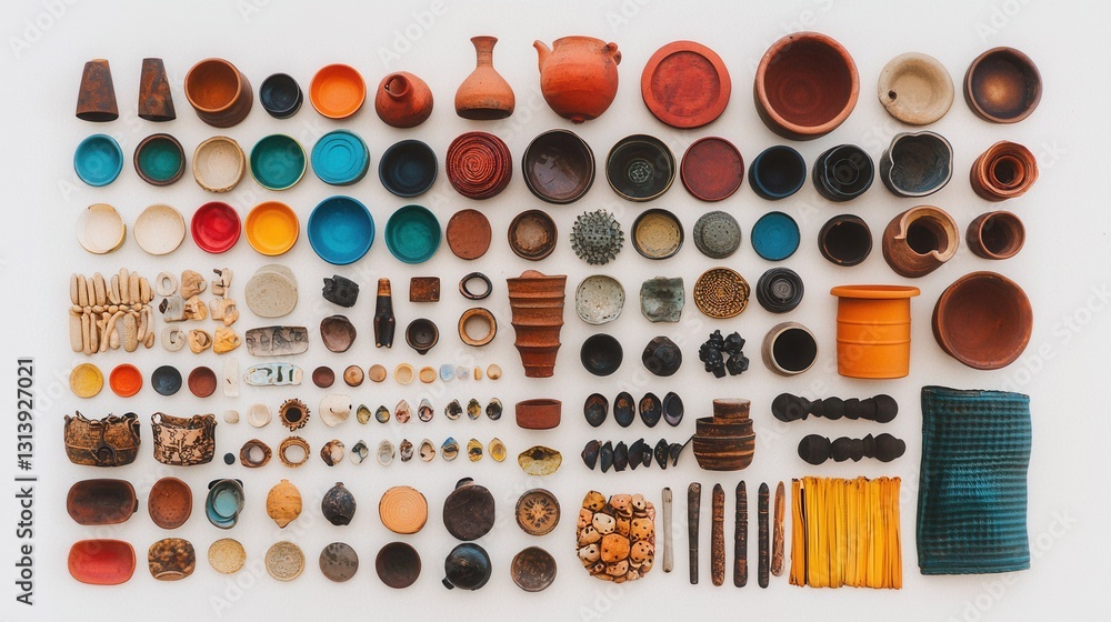 Aufkleber colorful collection of unique ceramic and clay objects on display
