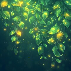 Glowing Minimalist Vine Curling Across Lush Tropical Rainforest Foliage Background