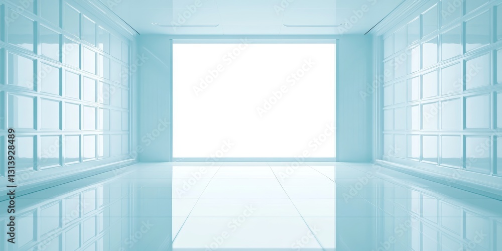 Poster this image features a bright and minimalist interior space characterized by smooth white surfaces an