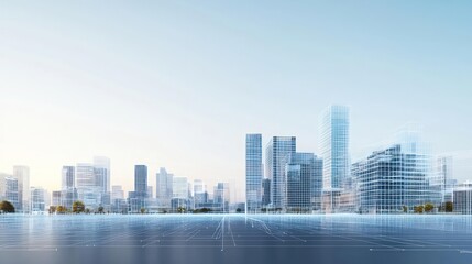Fototapeta premium Digitally Rendered Futuristic Cityscape with Blue Hues and Modern Architecture