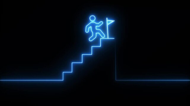 Success icon animation with neon shine on black background. Animation of victory, success, goal achiever.
