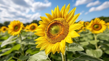 Obraz premium Vibrant Yellow Sunflowers in a Sunny Field