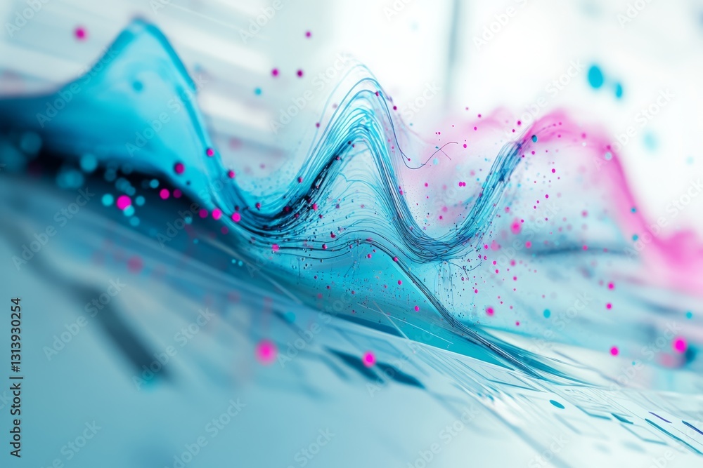 Poster colorful abstract waves representing data visualization in blue and pink tones, creating a dynamic a