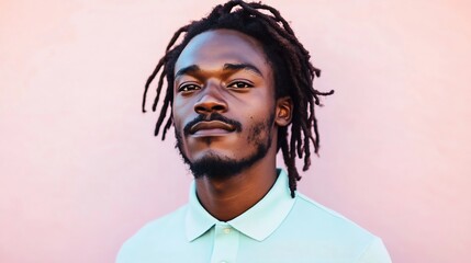 Obraz premium Stylish Kenyan man in pastel mint polo shirt with dreadlocks