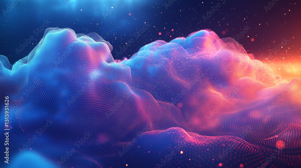 Poster abstract blue pink digital wave background texture design 3d art data flow space color style trend