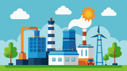 Obraz premium Highpowered turbines and heat recovery steam generators work hand in hand to turn waste heat from a power plant into a constant source of renewable. Vector illustration