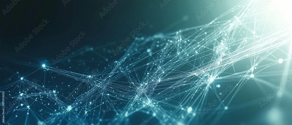Poster a futuristic digital network of glowing blue connections forming an abstract representation of data 