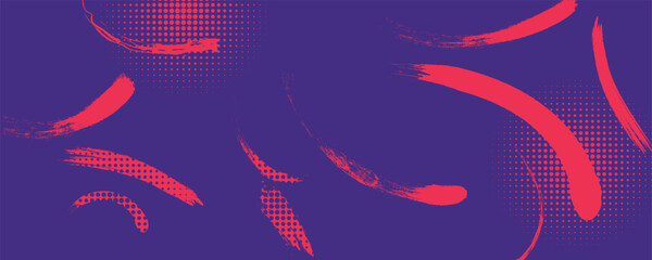 Abstract Sports Background with Red and Purple Brush Texture and Halftone Effect. Retro Grunge Background for Banner or Poster Design