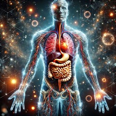 Visualization of Human Anatomy and Biological Systems with Abstract Background.Generative AI