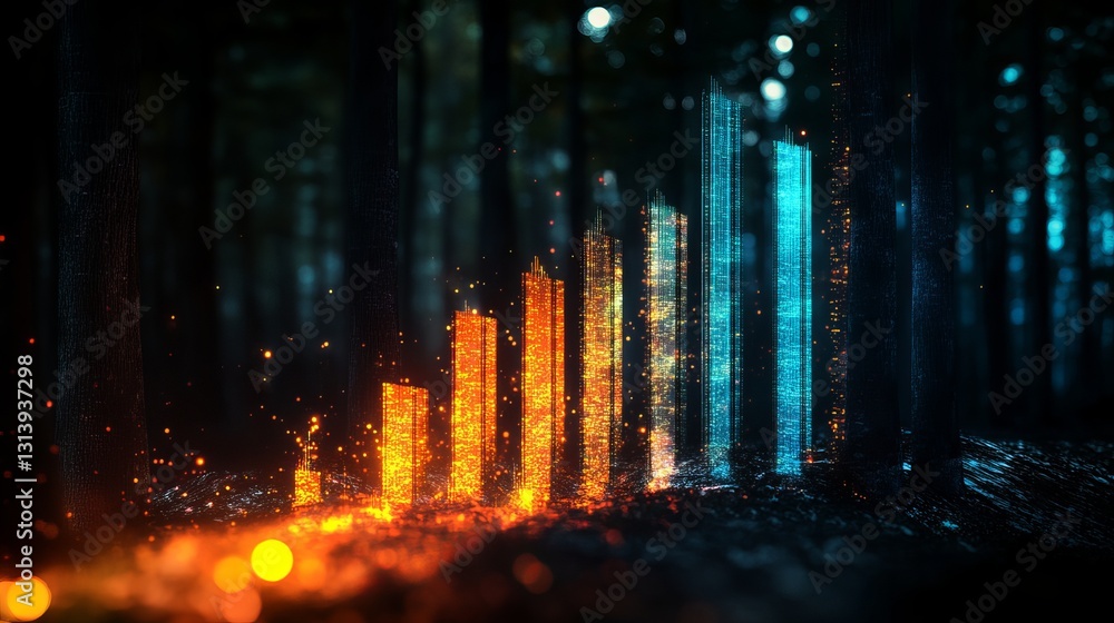 Poster explore the fusion of digital analytics and nature in a futuristic visualization