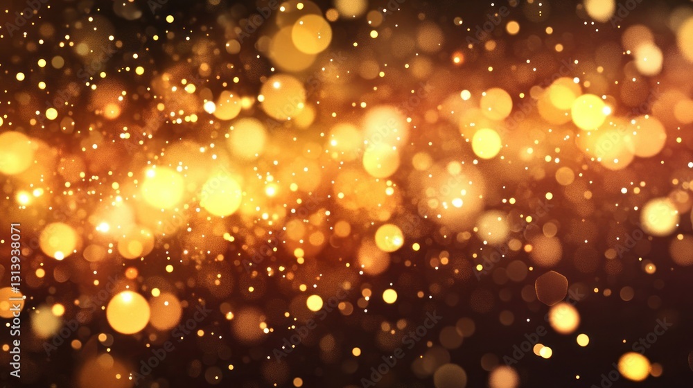 Poster golden bokeh effect with floating lights and blurred sparkles