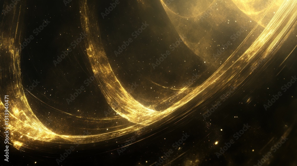 Poster glowing golden swirls and sparkles creating abstract visual effects
