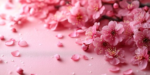 Fototapeta premium Stunning Pink Cherry Blossom Flowers on Pink Background Spring Floral Wallpaper
