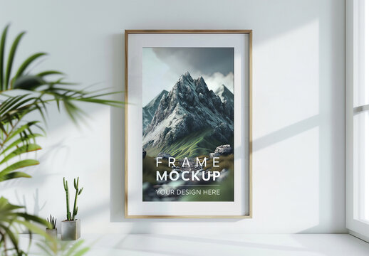 Wooden Frame in a Bright Interior Mockup