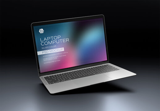 Isolated Floating Laptop Screen Mockup On Black