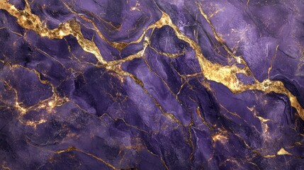 Fototapeta premium Royal purple marble with glowing veins of gold, rich and vibrant, polished glossy surface, luxurious swirling patterns, high-resolution, abstract and elegant stone design