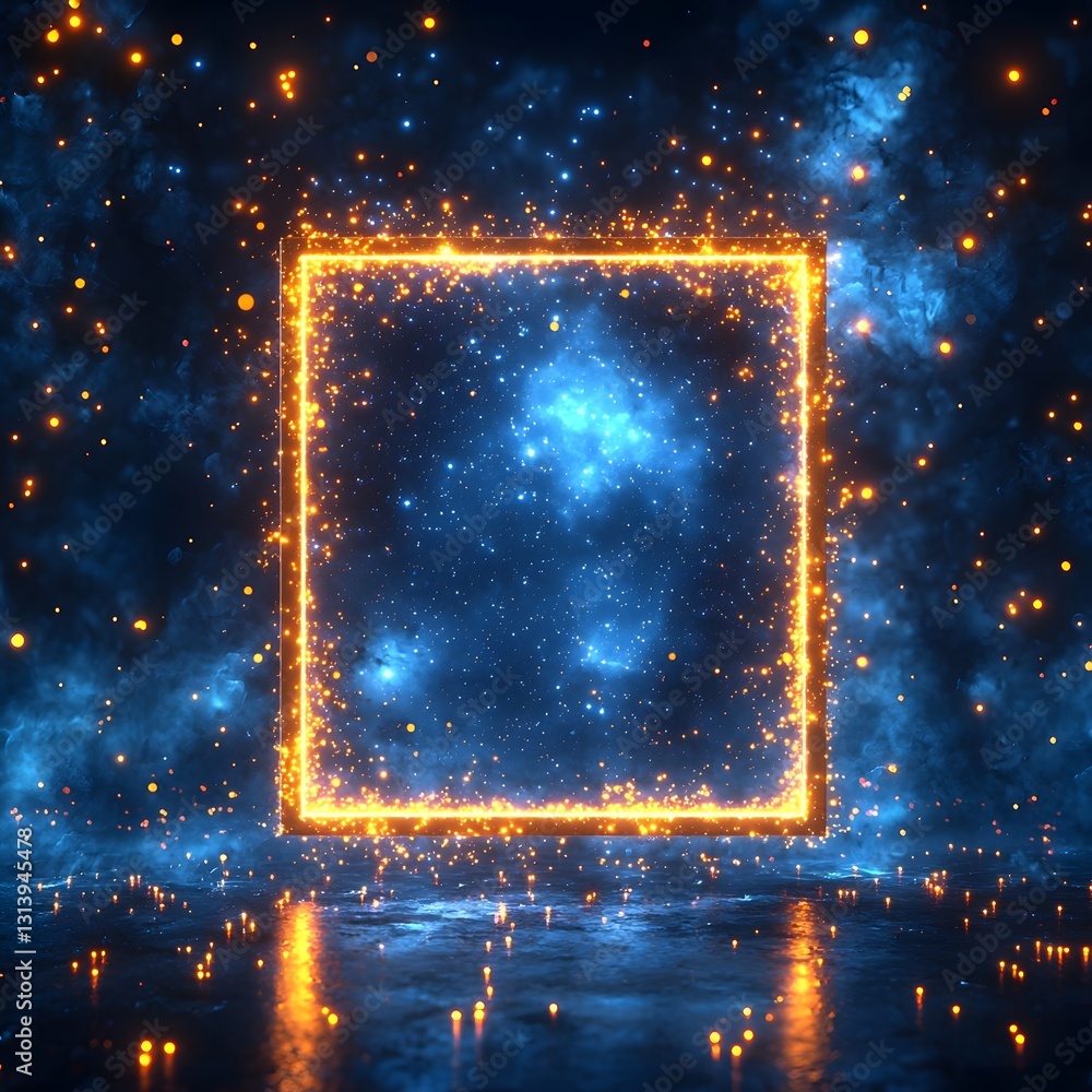 Poster minimalist glowing dotted line frame forming a clean square on background