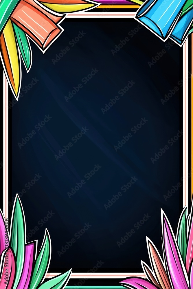 Poster festive frame with colorful foliage border against dark backdrop for text or graphic overlay templat