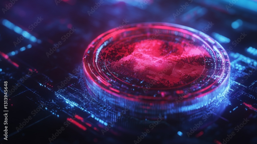 Aufkleber futuristic neon digital circuit design with vibrant patterns and glowing circular symbols