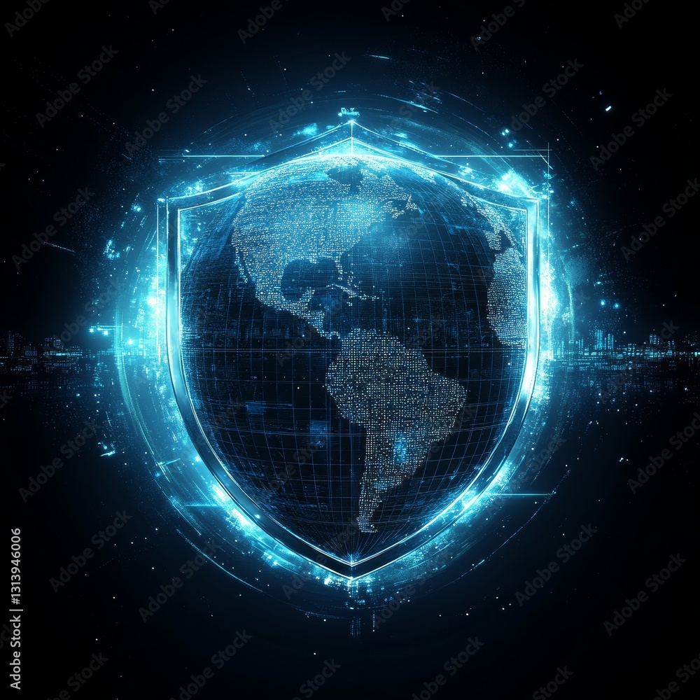 Aufkleber a striking digital globe within a shield representing cybersecurity. the design highlights the impor